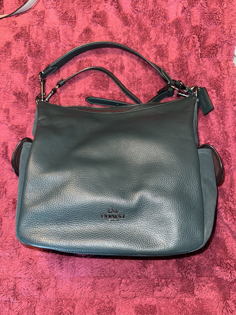 Coach Pebbled Leather Shoulder Bag in Dark Green